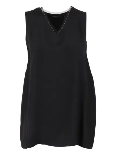 Fabiana Filippi Enver Satin Front Back Top With Filo Diamante Detail In Black
