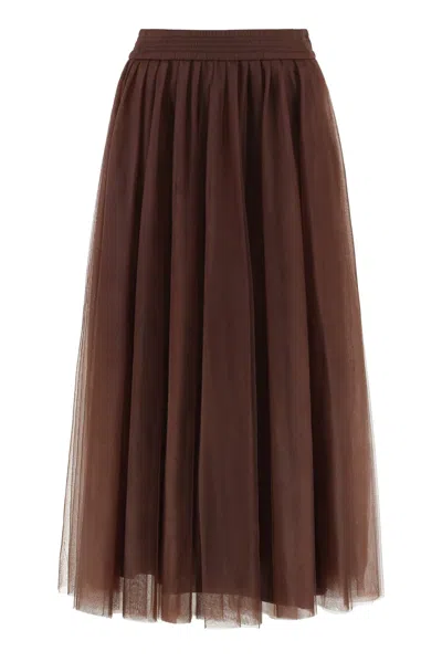 Fabiana Filippi Tulle Wide Skirt In Brown