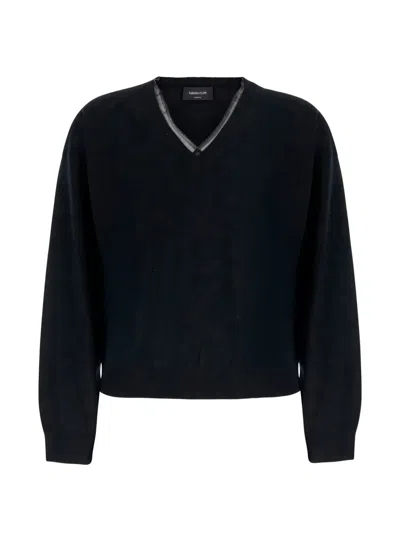 Fabiana Filippi Tulle-insert V-neck Sweater In Black