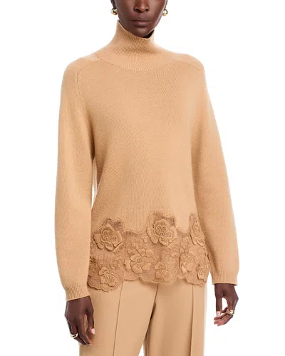 Fabiana Filippi Turtle Neck Lace Trim Sweater In Brown