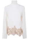 Fabiana Filippi Long Sleeve Turtleneck Knitwear With Lace Hem In White