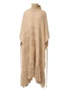 Fabiana Filippi Turtleneck Fringe Poncho In Neutral