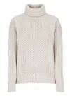Fabiana Filippi Patterned Woven Roll-neck Rib Trim Sweater In Greige