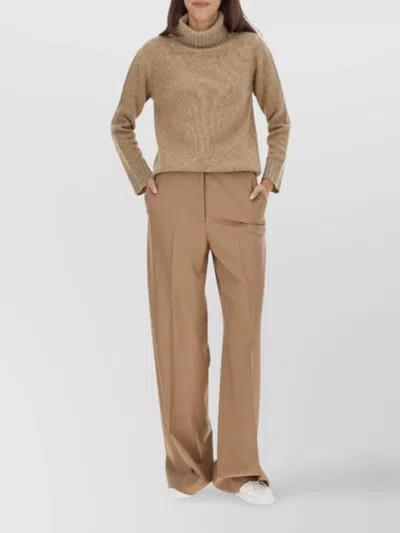 Fabiana Filippi Turtleneck Knitwear With Ribbed Textured Knit In Brown