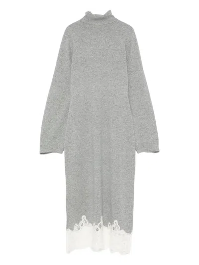 Fabiana Filippi Turtleneck Lace-trimmed Midi Dress In Gray