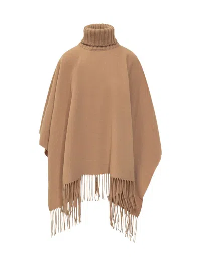 Fabiana Filippi Fringed Poncho In Brown