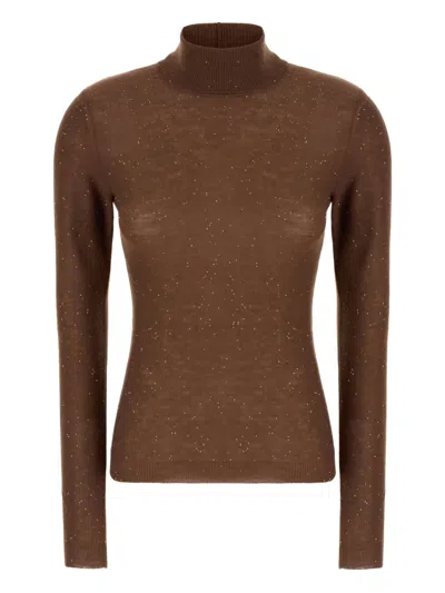 Fabiana Filippi Turtleneck Sequin-embellished Sweater In Brown