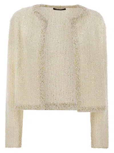 Fabiana Filippi Tweed Effect Yarn Cardigan In Beige