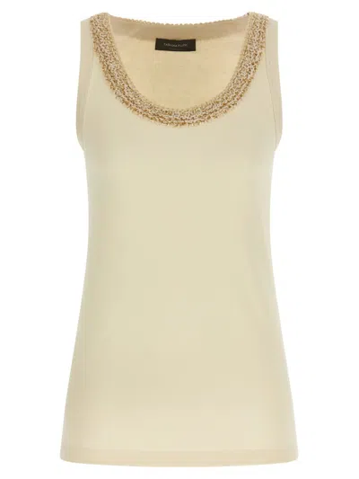 Fabiana Filippi Tweed Insert Top Tops Beige In Neutral
