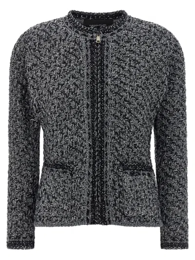 Fabiana Filippi Dark Blue Sequin Tweed Jacket With A Denim Effect In Black
