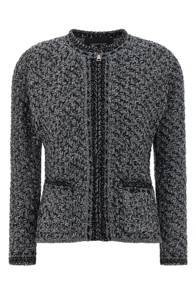 Fabiana Filippi Dark Blue Sequin Tweed Jacket With A Denim Effect In Black