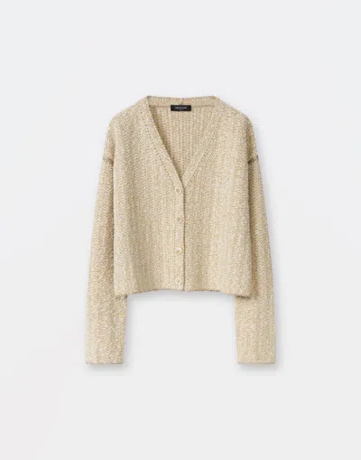 Fabiana Filippi Boxy Button-down Metallic Tweed Cardigan In Banana