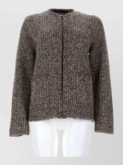 Fabiana Filippi Tweed Pattern Jacket Textured Fabric Round Neck In Brown