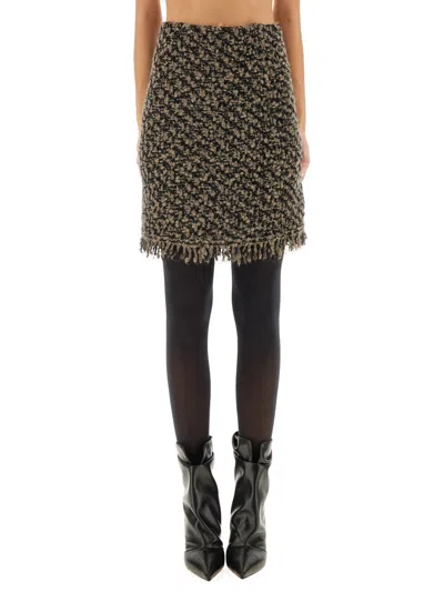 Fabiana Filippi Textured Tweed Skirt With Fringed Hemline In Brown