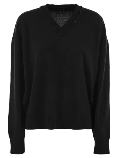 Fabiana Filippi V Neck Sweater With Sequins In Black