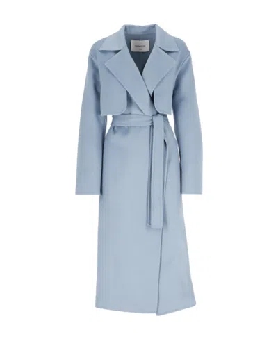 Fabiana Filippi V-collar Long-sleeved Lace-up Coat In Blue