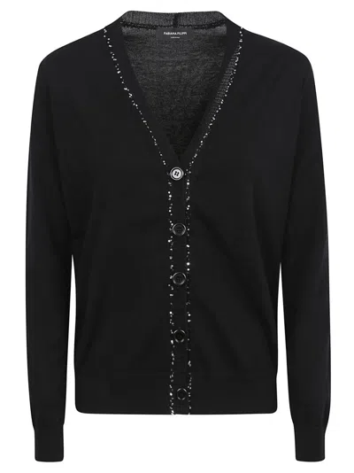 Fabiana Filippi V-neck Cardigan With Embellished Neckline In Black