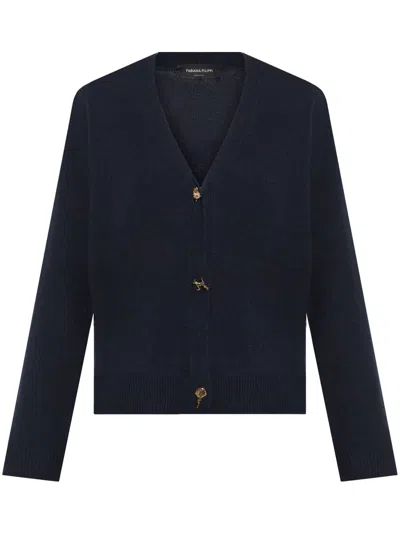 Fabiana Filippi V-neck Cashmere Cardigan In Blu Inchiostro