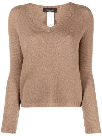 Fabiana Filippi V-neck Cashmere Jumper In Brown
