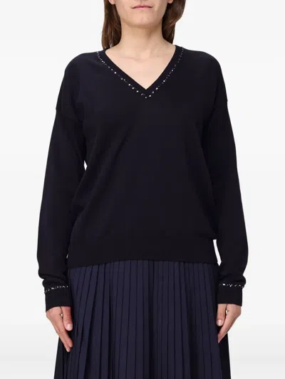 Fabiana Filippi V-neck Crystal-embellished Sweater In Blue