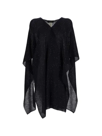 Fabiana Filippi Sequined Knit Wool-blend Cape In Black