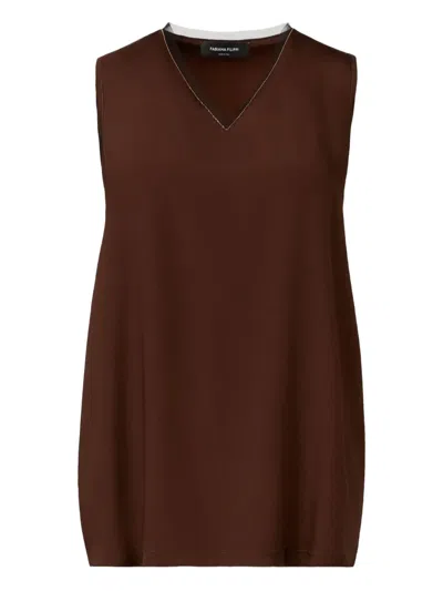 Fabiana Filippi V-neck Embellished Top In Brown