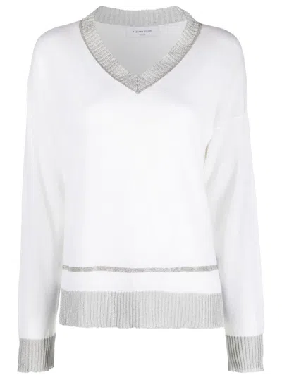 Fabiana Filippi V-neck Knit Jumper In White/grey
