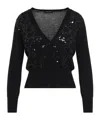 Fabiana Filippi V-neck Wool Blend Cardigan With Front Sequins Detail In Black