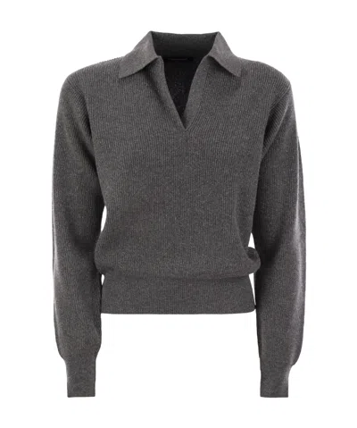 Fabiana Filippi Ribbed Knit With Polo Neck In Grey