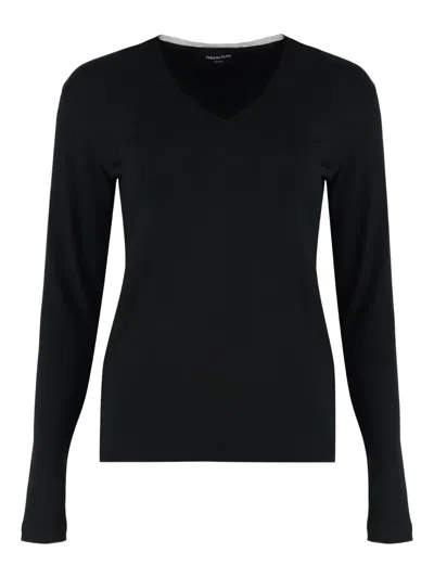 Fabiana Filippi V-neck Long Sleeve Cotton Knit Sweater In Black