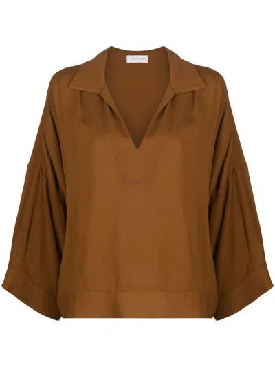 Fabiana Filippi V-neck Long-sleeved Blouse In Brown
