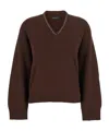Fabiana Filippi Brown V-neck Sweater In Wool And Silk Blend Woman In Brown