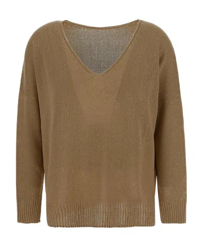 Fabiana Filippi V-neck Long-sleeved Sweater In Brown