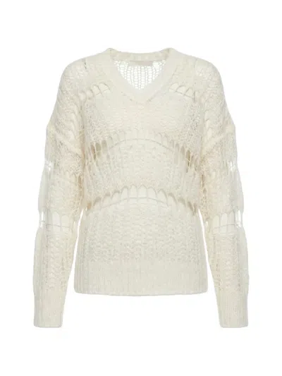 Fabiana Filippi V-neck Open Knit Sweater In White