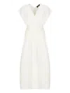 Fabiana Filippi Draped Waist Sleeveless V Neck Midi Dress In White