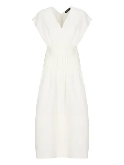 FABIANA FILIPPI V-NECK PLEATED MIDI DAY DRESS