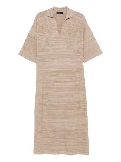 Fabiana Filippi Wool Cotton Striped Polo Shirt Dress In Brown