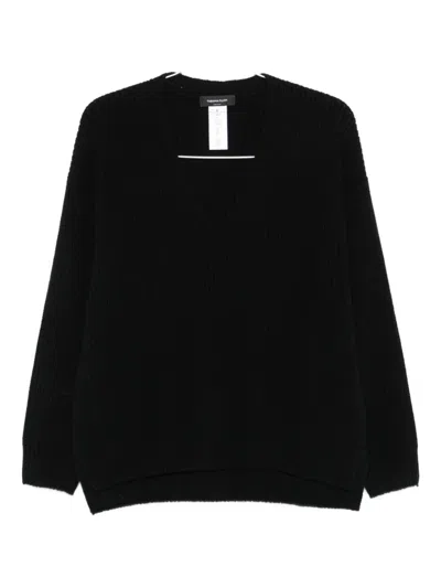 Fabiana Filippi V-neck Ribbed Knit Sweater In Black