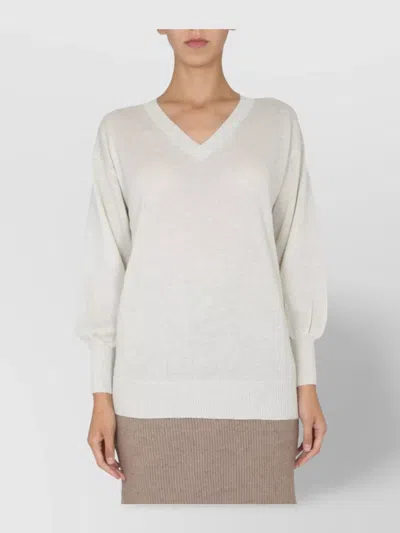 Fabiana Filippi V-neck Ribbed Knitwear Long Sleeves In White