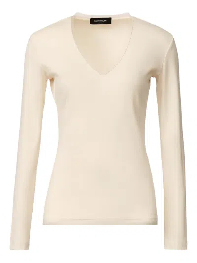 Fabiana Filippi V-neck Ribbed T-shirt In Neutral