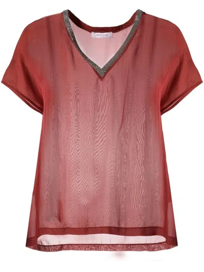 Fabiana Filippi V-neck Short-sleeve T-shirt In Marsala
