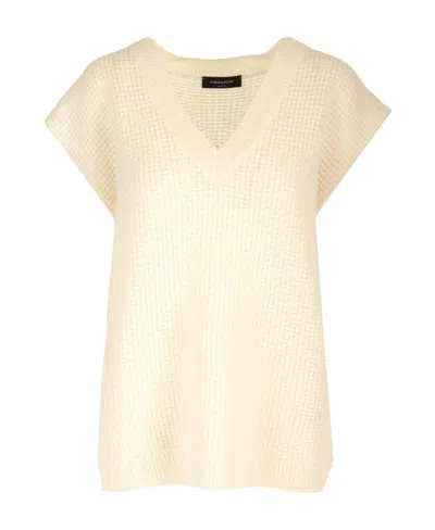 Fabiana Filippi V-neck Sleeveless Knitted Vest In Beige