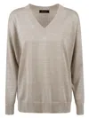 Fabiana Filippi V-neck Long Sleeve Knit Sweater In Greige
