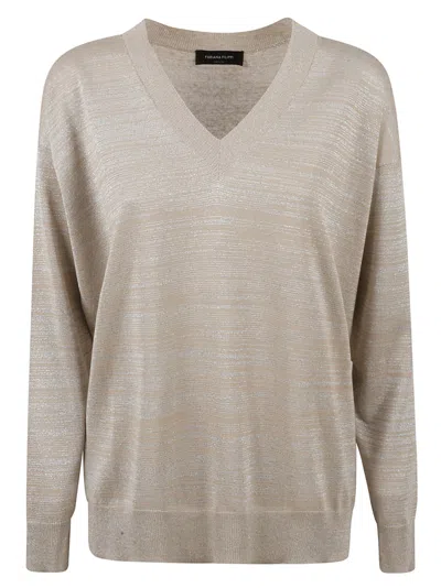 Fabiana Filippi V-neck Stripe Patterned Sweater In Beige