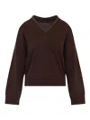 Fabiana Filippi Brown V-neck Sweater In Wool And Silk Blend Woman In Brown