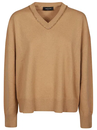 Fabiana Filippi V-neck Sweater In Cammello