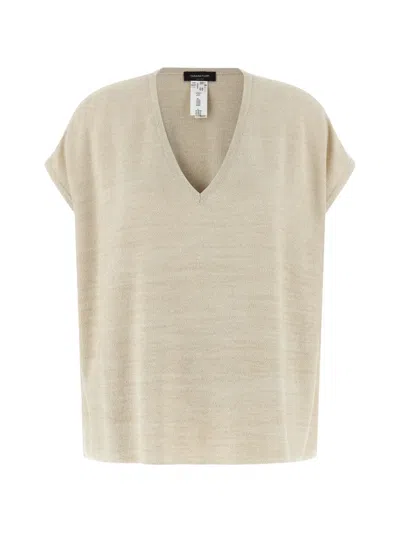 Fabiana Filippi Lurex Knit Sweater V Neckline Cap Sleeves In Brown