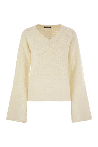 FABIANA FILIPPI FABIANA FILIPPI V-NECK SWEATER IN PLATINUM WITH SEQUINS