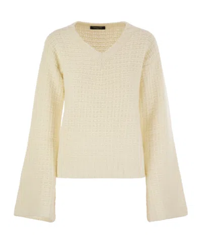 FABIANA FILIPPI V-NECK SWEATER IN PLATINUM WITH SEQUINS