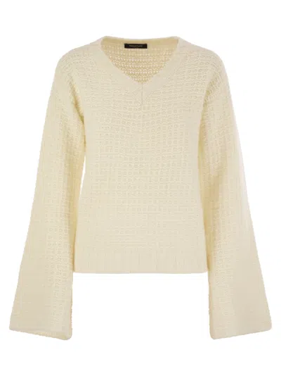 Fabiana Filippi V-neck Sweater In Platinum With Sequins In Neutral